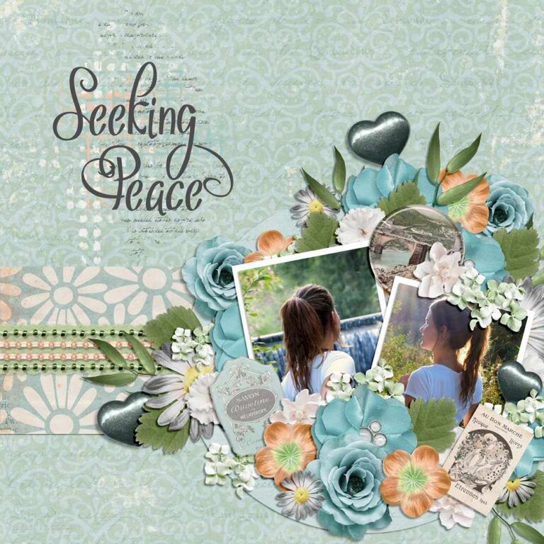 I started with a template from &ldquo;Her Story Templates&rdquo; by Cindy Ritter Designs. Everything else is from &ldquo;Tranquility&rdquo; also by Cindy.